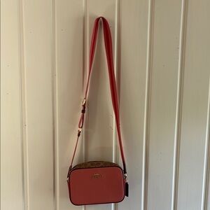Coach Coral/Red Leather Crossbody Bag with Metal Hardware